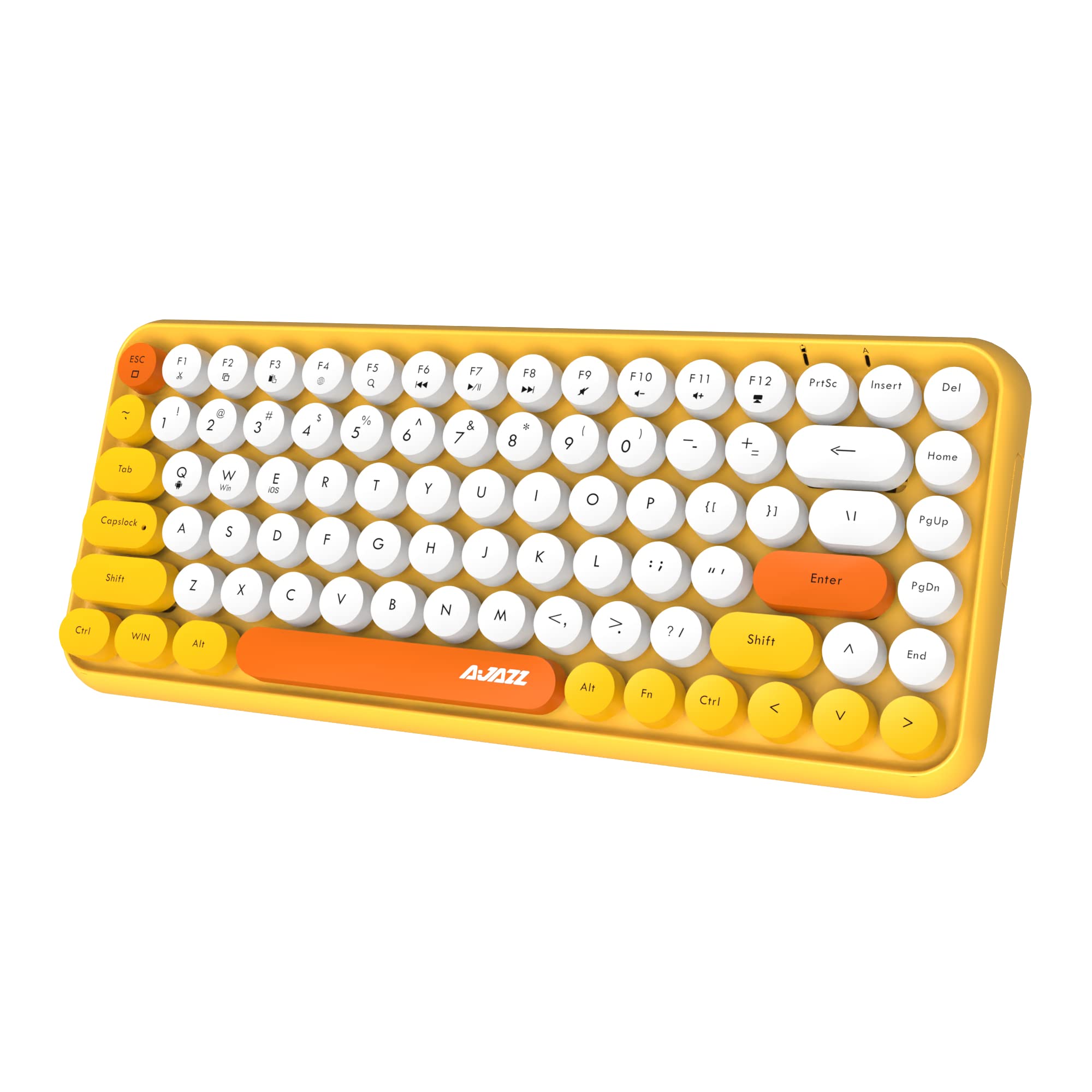 Wireless Gaming Keyboard, Mini 84-key Compact Keyboard, 2.4GHz Wireless Bluetooth Connection, Cute Retro Round Keycap Frosted Panel, Ergonomic Design, Compatible with PC, Computer, Laptop (Yellow)