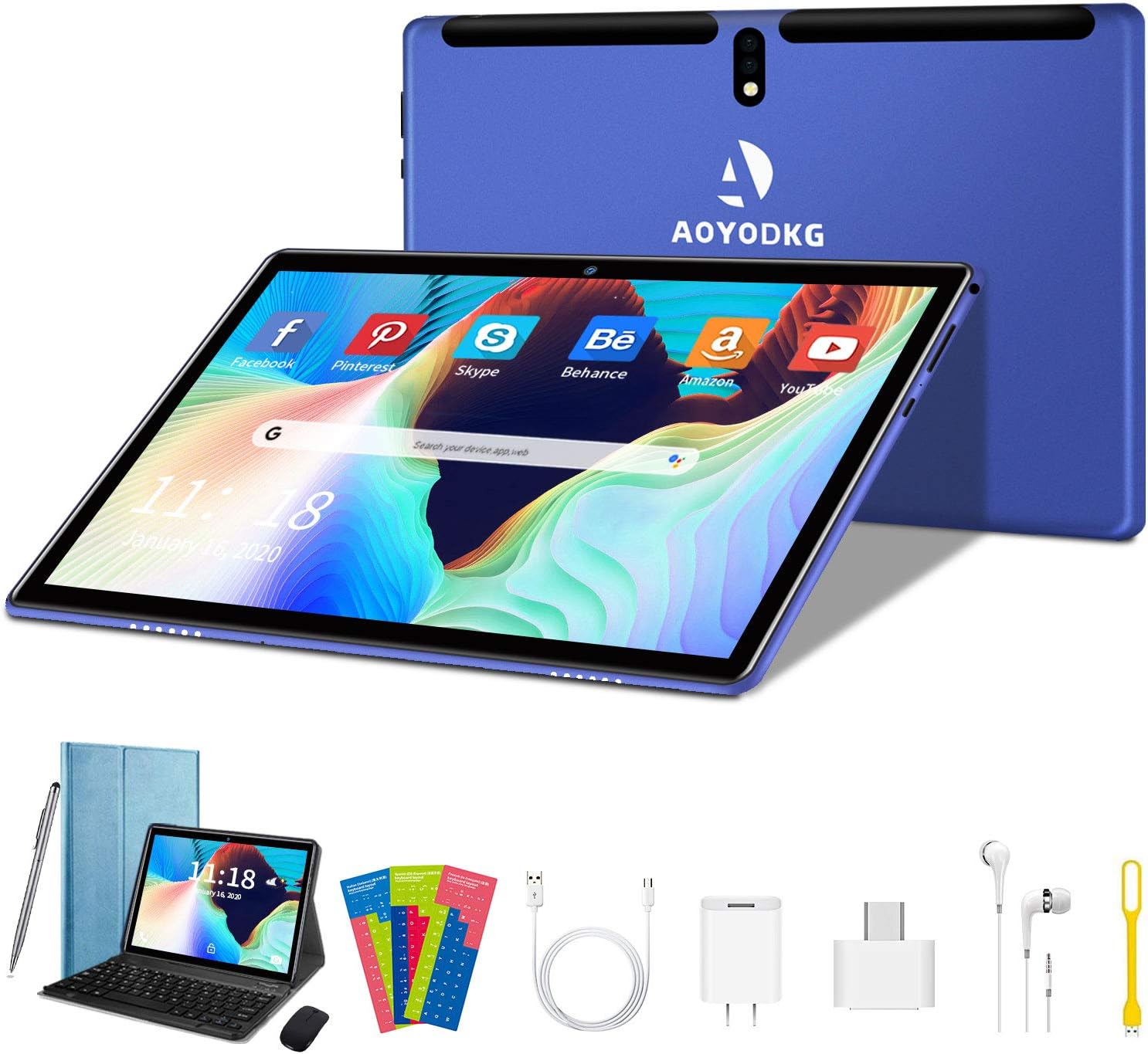 Tablet 2 in 1 Tablet PC MTK6580 Quad Core 1.3Ghz Processor, Android 9.0 (GO Editiom) Tablet, 10.1 inch HD (1280 x 800) IPS Display with Keyboard Case,Type-C,BT4.2,WiFi,64GB Storage- (Blue)