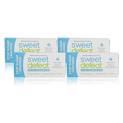 Sweet Defeat Advanced Formula Peppermint Gum with Added Chromium, Reduce Sugar Cravings in Seconds, Deter Snacking, Peppermint, 8 Count, Pack of 4