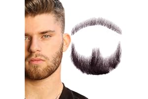 INFTOYCO Fake Beard Realistic Mustache Full Hand Tied Goatee Facial Hair Adults Men Makeup Lace Invisible False Beards for Halloween Dressing Entertainment Drama Party Movie Makeup (Black Brown)
