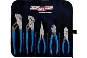 Channellock TOOL ROLL-3 5 Piece Pliers Set|Fast Release Handy Vinyl Pouch Features Long Nose,Diagonal Cutter,Slip Joint,and Tongue and Groove (2) Pliers|Forged from High Carbon Steel|Made in the USA