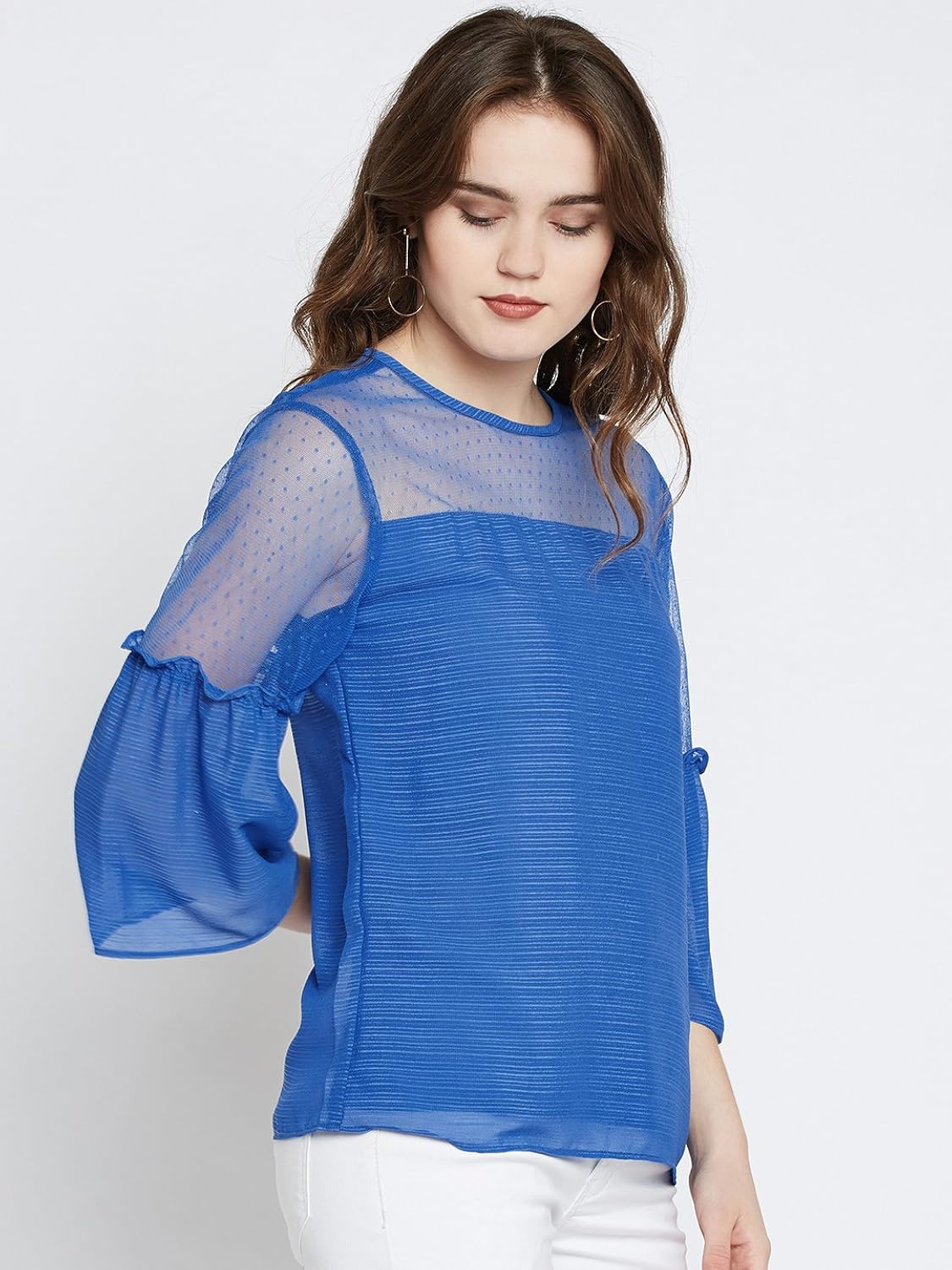 marie claire women blue solid top (mc848a-s)