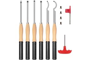 DEEFIINE 18.3" Full Size Carbide Tip Wood Lathe Turning Tool Kit(6PCS), Lathe Roughing and Finishing Hollow Tool with Diamond