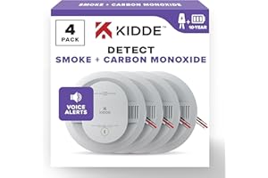 Kidde Hardwired Smoke & Carbon Monoxide Detector, 10-Year Battery Backup, Voice Alerts, Interconnectable LED Warning Light Indicators, 4 Pack