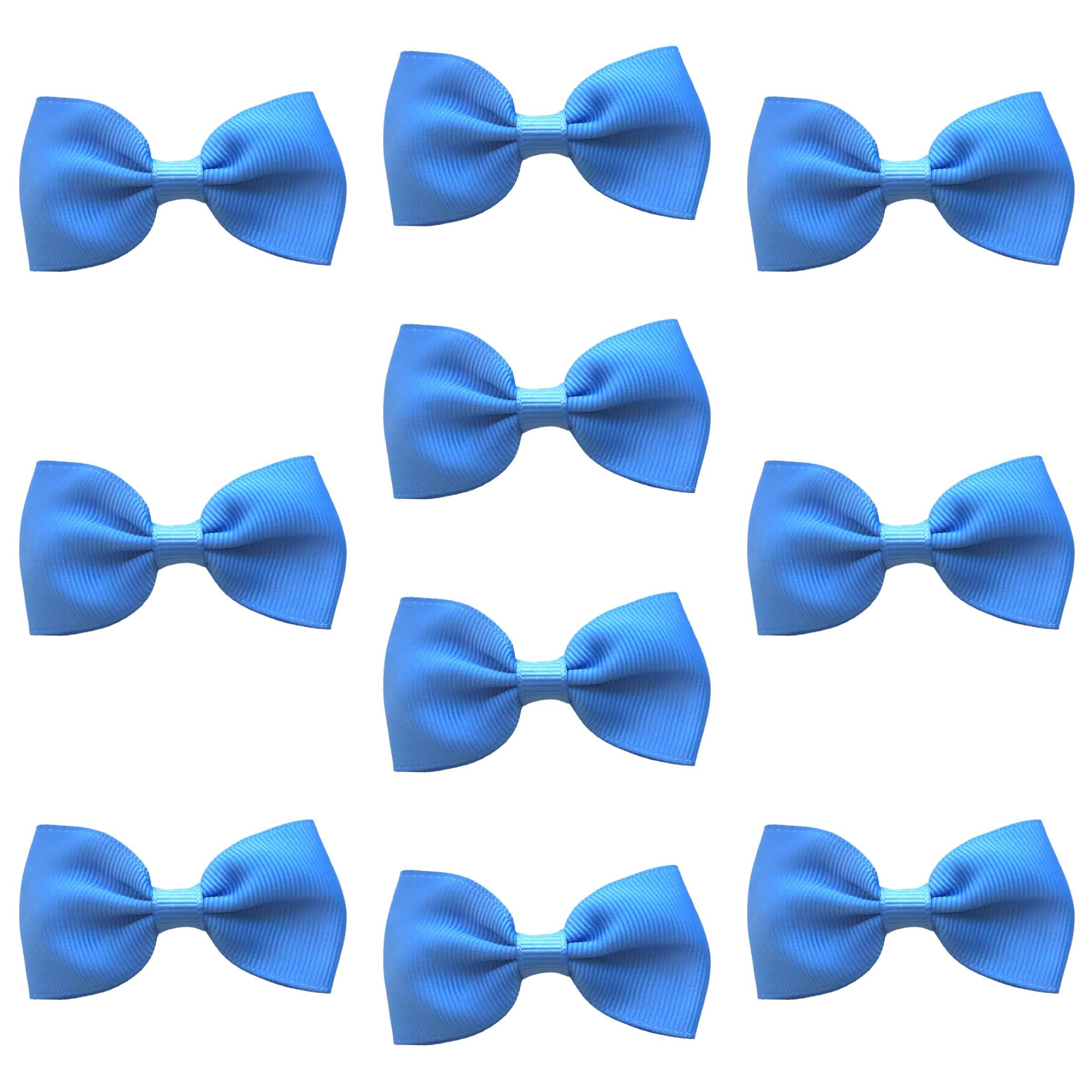Sky Blue Hair Bows Clips Slides Grips 2.7" inch Soft Ribbon Small Straight School Hairbows for Girls 10pcs