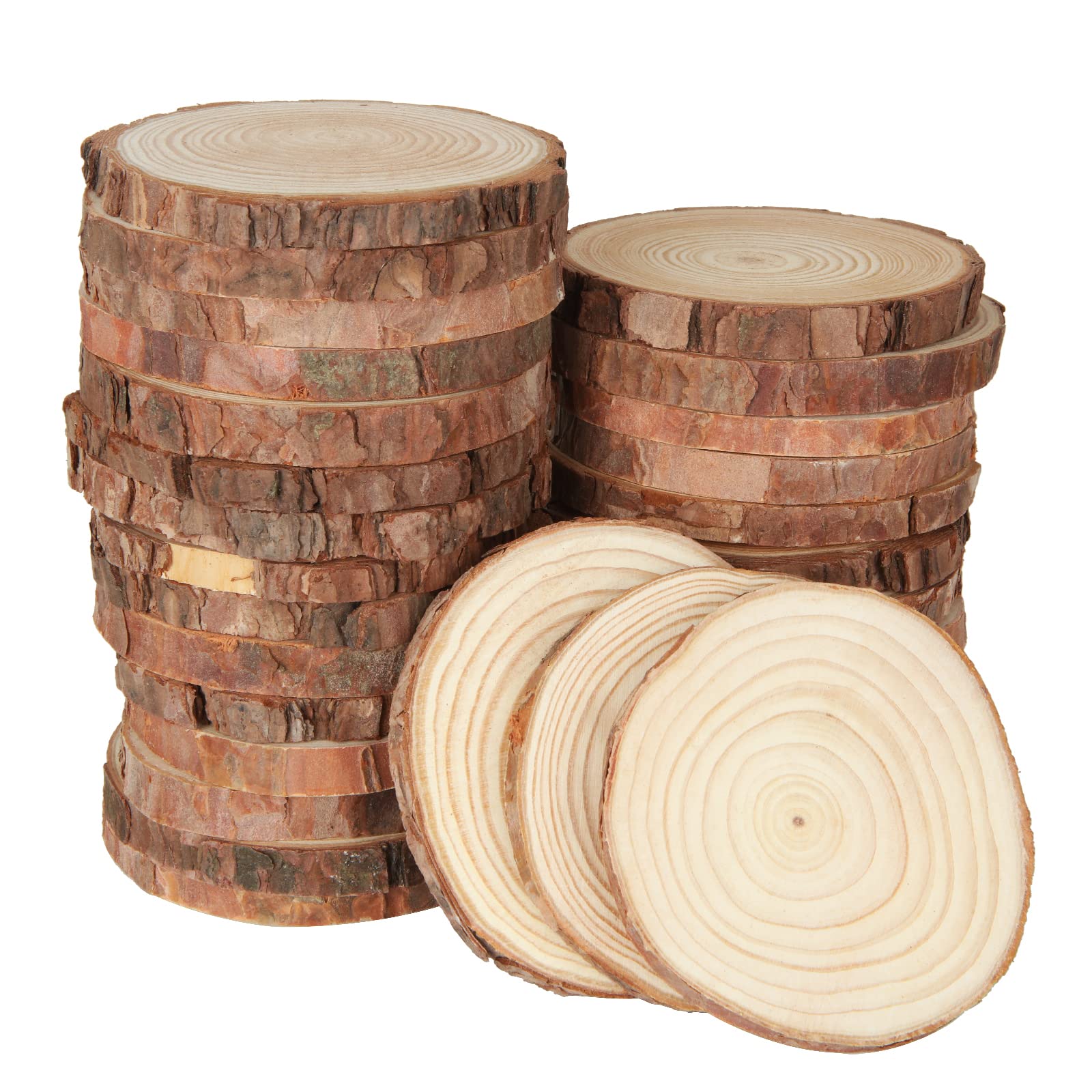 JMIATRY 30 Pcs Natural Wood Slices, 9-10cm Diameter Unfinished Round Wood Slices kit, No Hole Log Wooden Circles for Arts, Christmas or Wedding Ornaments and DIY Crafts