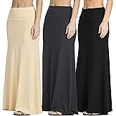 Real Essentials 3 Pack: Women's Ultra-Soft Flowy Maxi High Waisted Long Skirts (Available in Plus Size)