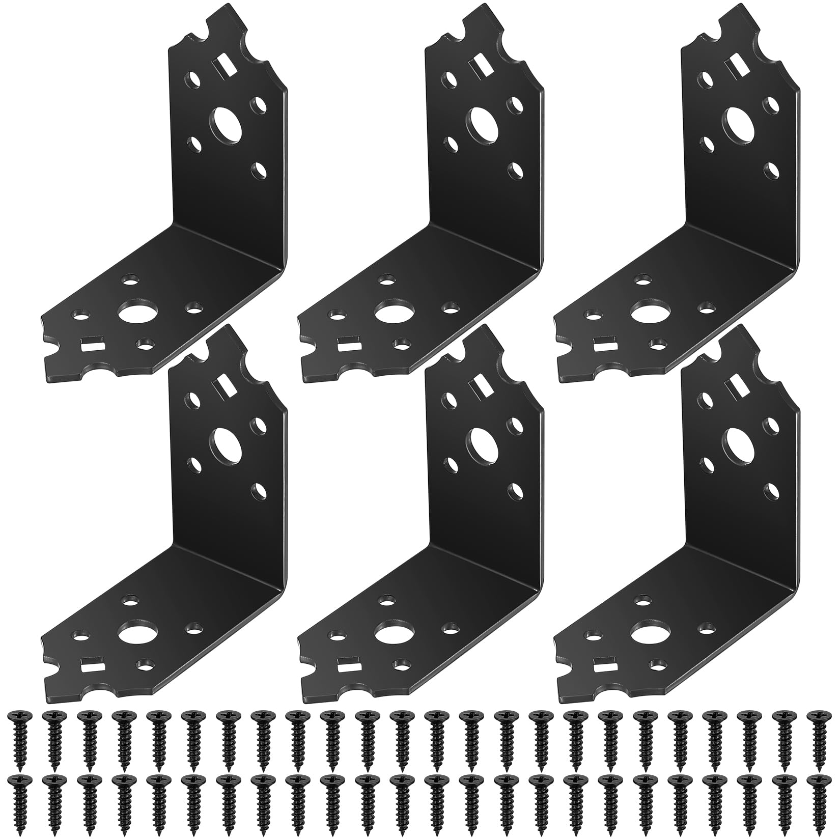 6 Pcs Heavy Duty L Angle Brackets - Retro Black Metal Corner Braces for Wood Timber Joining