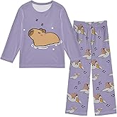 senya Cute Capybara Flying Pajamas 2 Piece Set Long Sleeve Soft Sleepwear for 3-11 Years