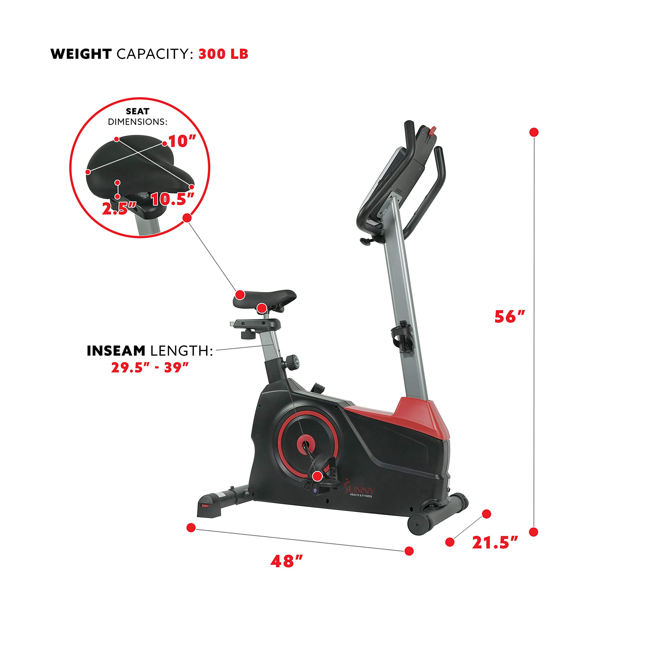 Sunny Health & Fitness Evo-Fit Stationary Upright Bike with 24 Level Electro-Magnetic Resistance - SF-B2969 Black/Red