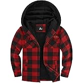 ZITY Boys Flannel Jacket Sherpa Lined Hoodies Zip Up Fleece Plaid Shirt Unisex Winter Coat Kids Outerwear 6-15 Years