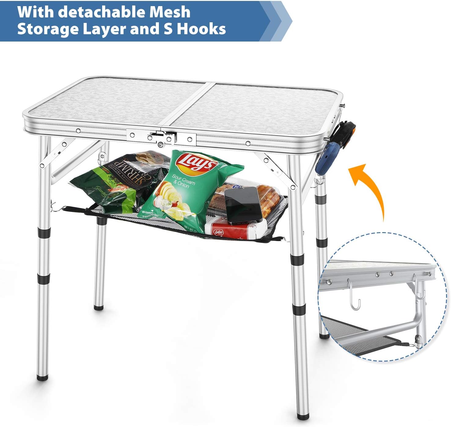 Sportneer Adjustable Height Camping Table with Mesh Layer, 23.6" x 15.7" Portable Folding Camp Tables with Aluminum Legs for Outdoor Camp, Picnic, Beach, Backyard, Tailgate Cooking, 3 Heights : Sports & Outdoors