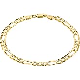 KISPER Mens Gold Bracelet 18K Gold Plated 925 Sterling Silver - 5mm Cuban Link Curb Chain & Figaro Link Bracelets for Men - Sizes 6.5,7,8,9 Inch