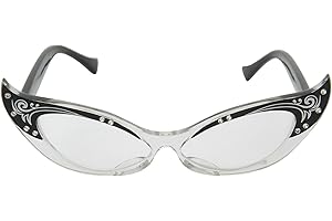 ELOPE Vintage Cat Eye Glasses - Black Plastic Frame with Rhinestones, One Size Fits Most, Classic Shape with Points