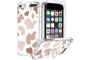 KANGHAR for iPod Touch 7/6/5 Case, Cute Cow Print with Screen Protector,Kickstand Ring Holder Soft TPU Bumper Shockproof Cover for iPod Touch 5th/6th/7th Generation-Pink Brown