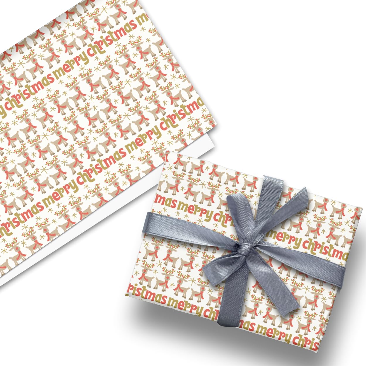 Glick Luxury Christmas Folded Wrap (3 Sheets) Rudolph Christmas Wrapping Paper, n70 x 50 cm when Opened, Multi-Coloured