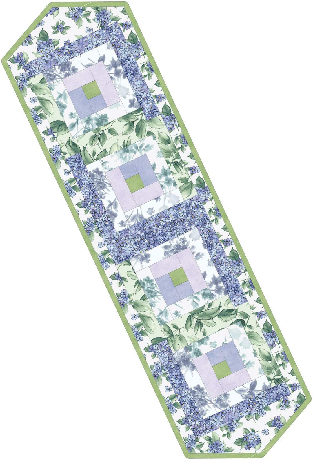 Watercolor Hydrangeas Log Cabin Table Runner Pod Quilt Kit Maywood Studio