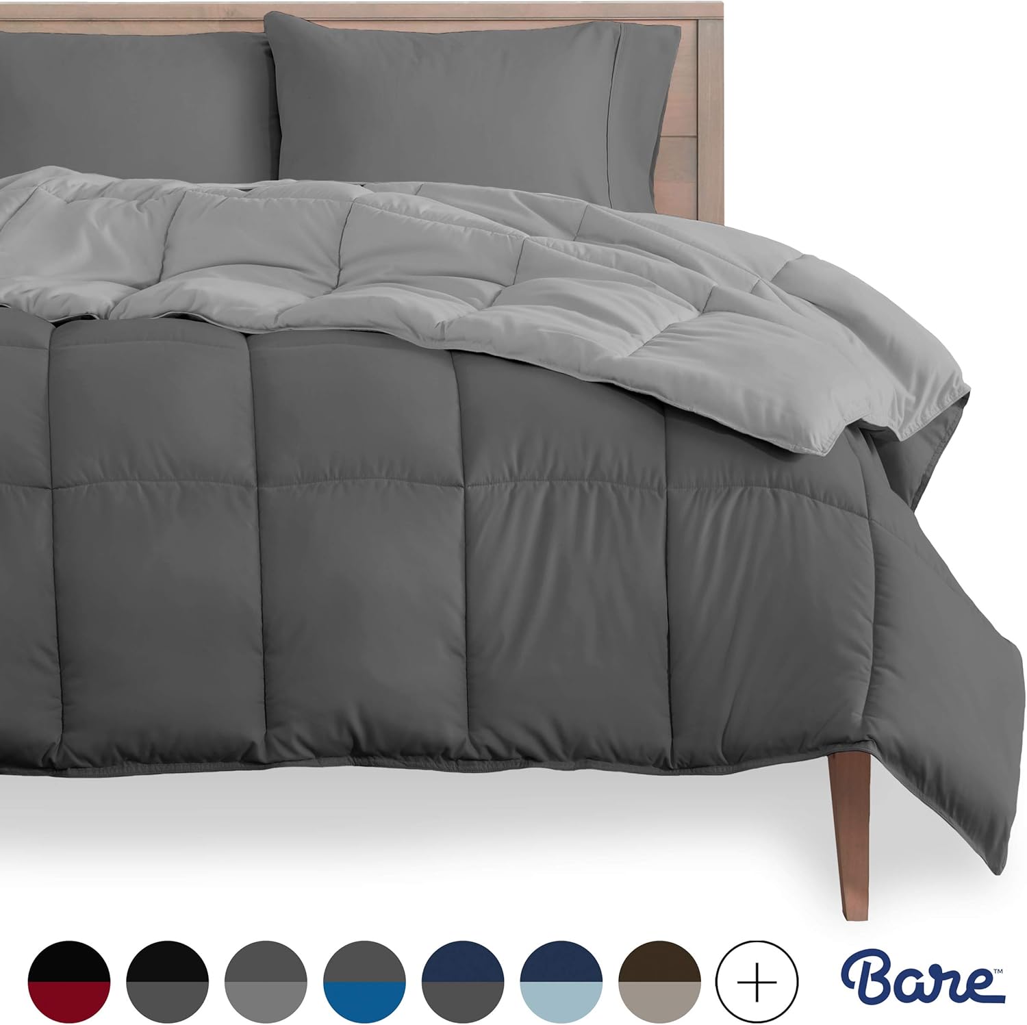 Bare Home Reversible Comforter - Twin/Twin Extra Long - Goose Down Alternative - Ultra-Soft - Premium 1800 Series - Hypoallergenic - All Season Breathable Warmth (Twin/Twin XL, Grey/Light Grey): Home & Kitchen
