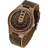 Timever Wooden Watches for Men Handmade Unique Design with Leather Strap, Analog Quartz Mens Watch, Gift for Men