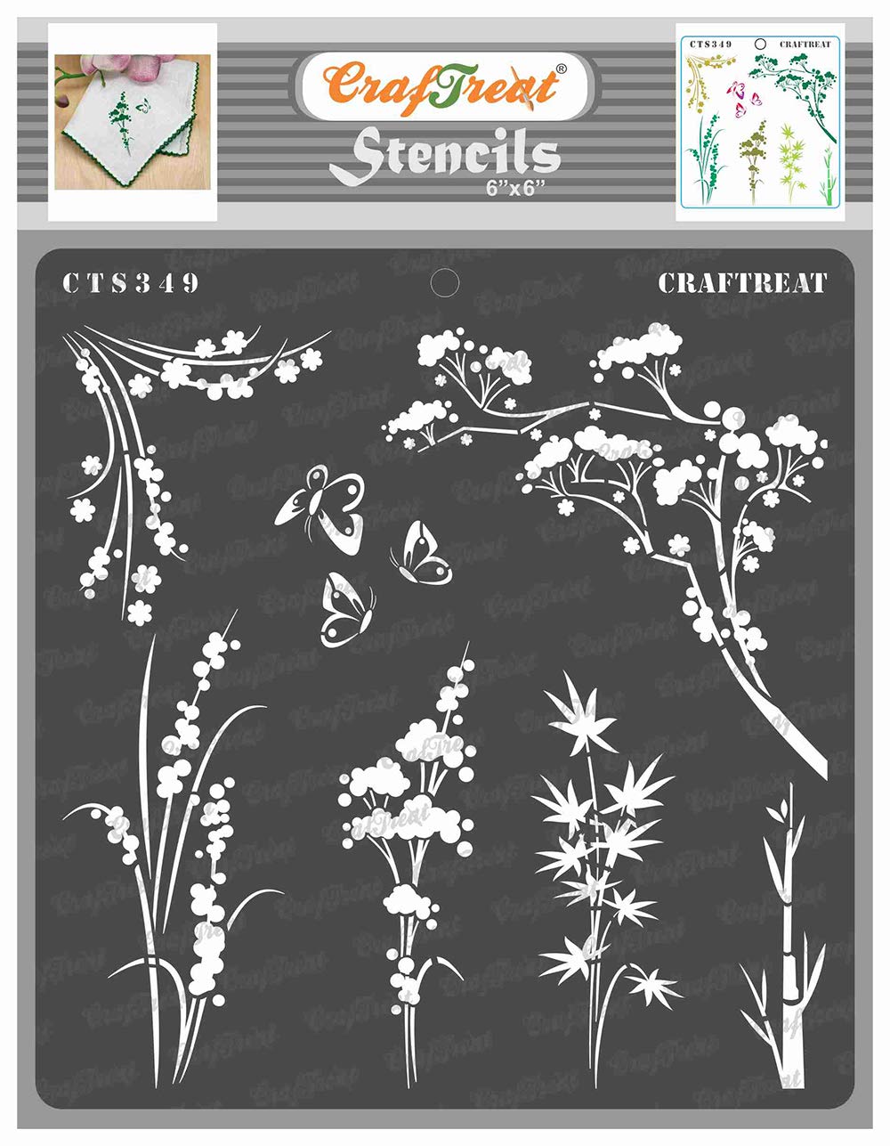 CrafTreat Reusable Wildflower Stencils - 6x6 Inches - DIY Art & Craft Stencils for Painting on Wood, Canvas, Paper, Fabric, Floor, Wall & Tile