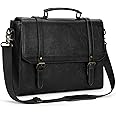 IGOLUMON Messenger Bag for Men 15.6 inch Vintage Leather Waterproof Laptop Briefcase for Men Large Computer Laptop Bag Leather Satchel Bag Retro Shoulder Bag for Office Business Travel College, Black