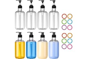 MCUPPER 8 Pack Clear Plastic Bottles with Pump Dispenser, 16 oz Plastic Pump Bottle Dispenser, Shampoo Bottles Refillable with Pump, Refillable Containers, Soap Dispenser for Lotion, Essential Oil