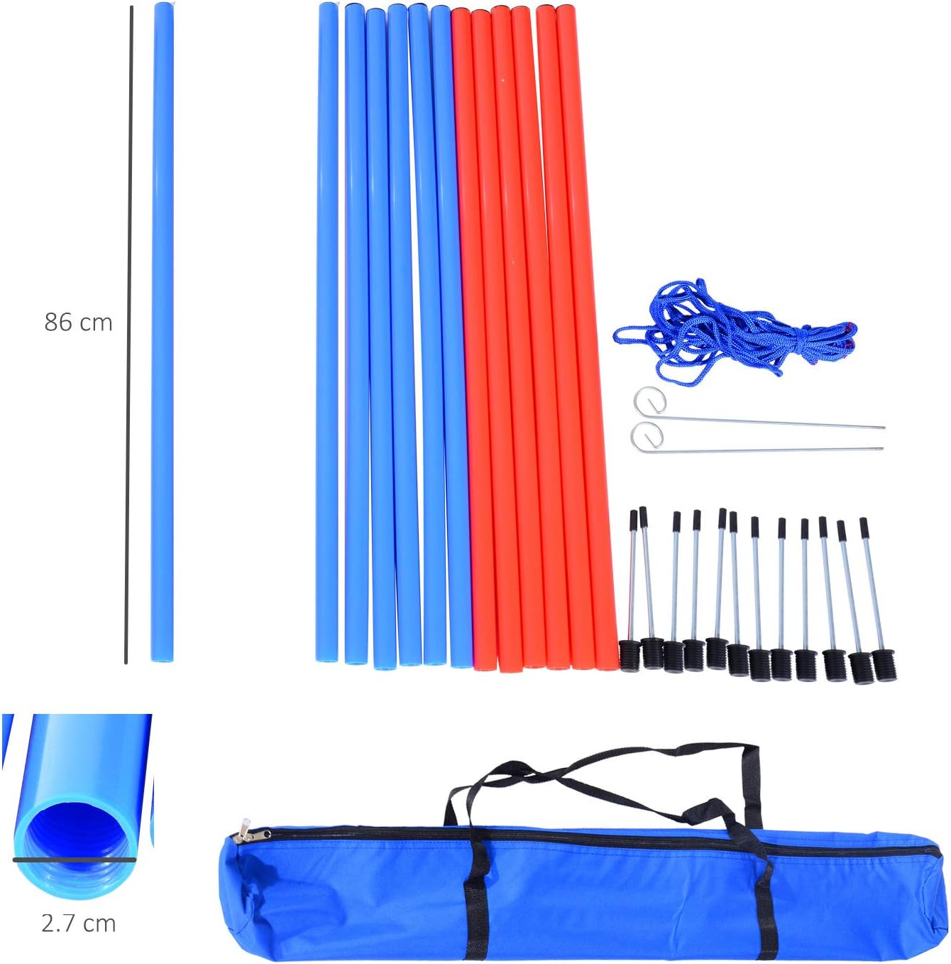 PawHut Pet Agility Training Equipment Dog Play Run Jump Obedience Training Set Adjustable (Poles), Blue and Red - Image 3