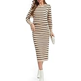Simlakey Women's 2 Piece Skirt Sets Striped Long Sleeve Sweater and Skirt Fall Sweater Dress Knit Lounge Travel Outfits