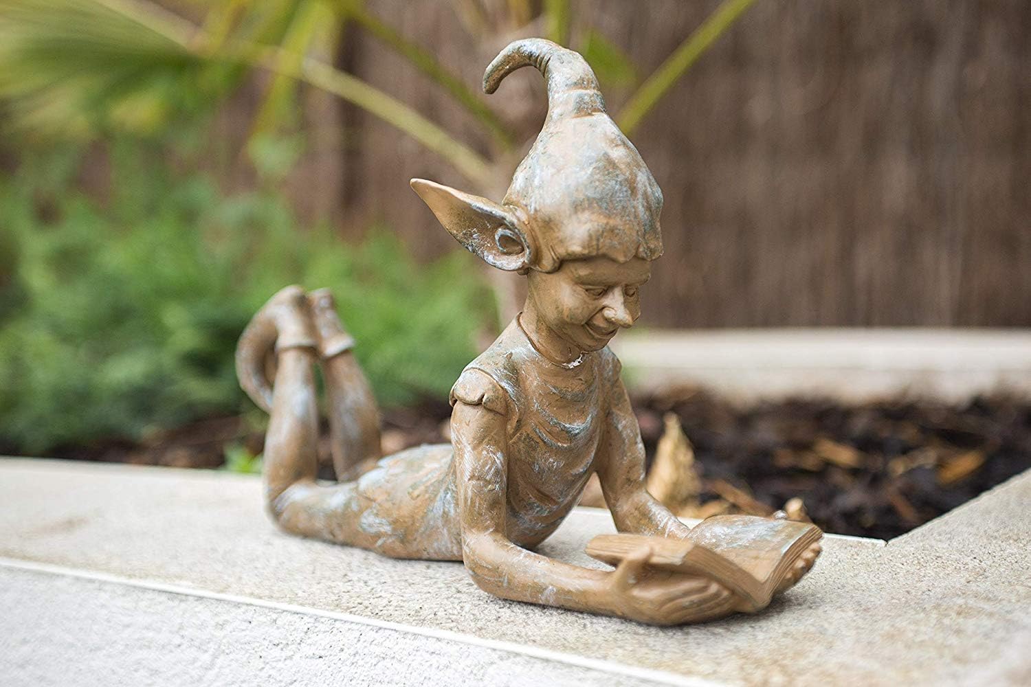 garden mile Novelty Resin Lying Down With Book Bronze Elf Garden Statue