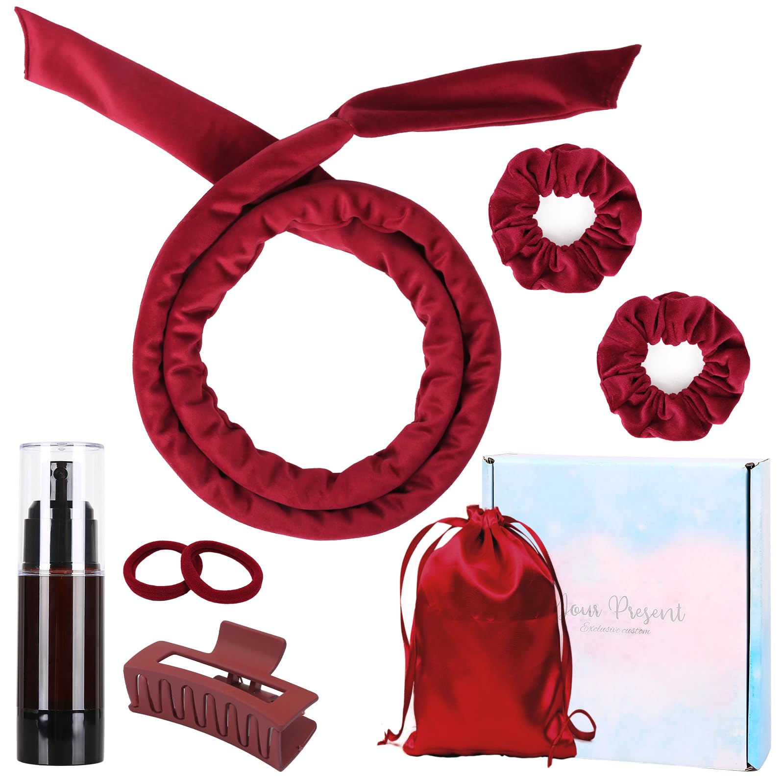 Heatless Curlers Headband, Velour Heatless Curls, Soft and Comfortable Heatless Hair Curlers, Hair Curlers No Heat for Short & Long Hair (Wine)