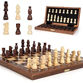 Magnetic Travel Chess Set 12-inch Wooden Magnetic Chess Board 2 Extra Queen Folding Chessboard for Storage Toys &amp; Games for Adults Vintage Chess Game &ndash; Family Board Games Educational Toy Sets
