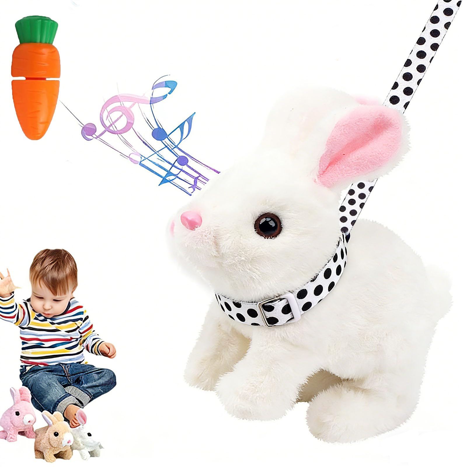 Teotopoa Hopping Rabbit Plush Bunny Toy,My Realistic Bunny Toy,Vitality Bliss Bunny,Rabbit Plush Interactive Toys,Wiggle Ears Twitch Nose,Electric Rabbit Toys,Birthday Gift for Easter Toddler (White)