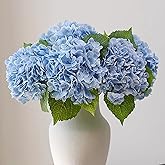 Sherika 3Pcs Real Touch Hydrangea Artificial Flowers, 21" Blue Latex Large Lifelike Faux Hydrangea Flowers for Home Decor Party Arrangements Wedding Bouquets Centerpieces