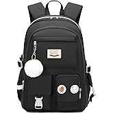 Hey Yoo Backpack for Girls Bookbag Cute School Bag College Middle High Elementary School Backpack for Teen Girls (Black)