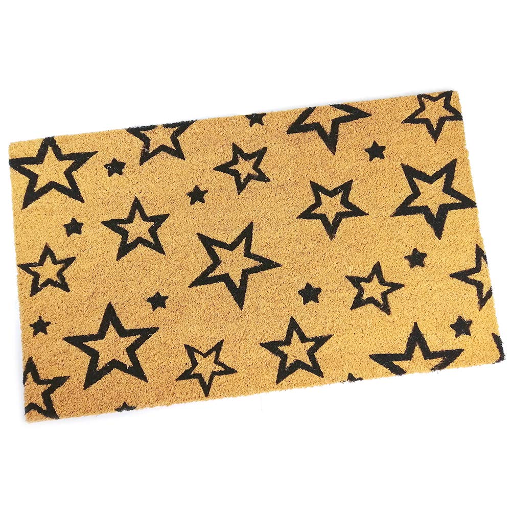 Black Ginger Large, Thick, Decorative, Patterned Coir Door Mats with Nature Designs (Multi Stars)