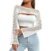 Mincib Womens Crochet Shrug Y2K Hollow Out Bolero Shrug See Through Cropped Knit Sweater Top