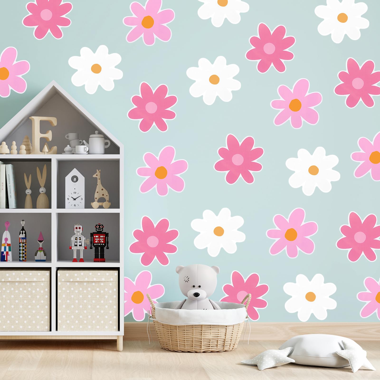 GEEHUA 36Pcs Daisy Wall Decals, Large Flower Vinyl Stickers Waterproof Peel and Stick Wall Decor for Kids Nursery Playroom Bedroom Living Room
