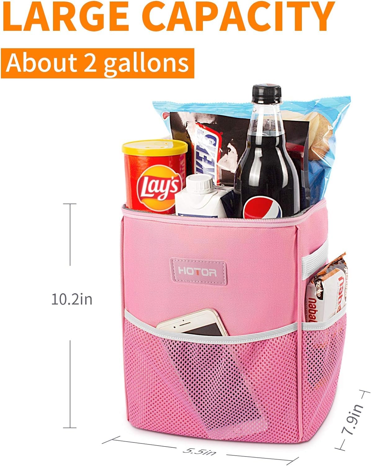 HOTOR Car Trash Can with Lid and Storage Pockets