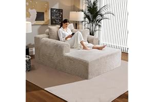 KELYDA Oversized Chaise Lounge Chair Indoor, Upholstered Single 61'' Round Arm Boneless Cloud Sofa Bed Sleeper Couch, No Assembly Faux Rabbit Fur Memory Foam Reading Chair for Living Room Bedroom Beige