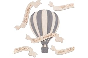 HONOCOOLS Baby Monthly Milestone Cards - Wooden Monthly Milestone Discs - Newborn Photography Props to Document Your Baby´s Growth - Baby Announcement Sign (Air Balloon)