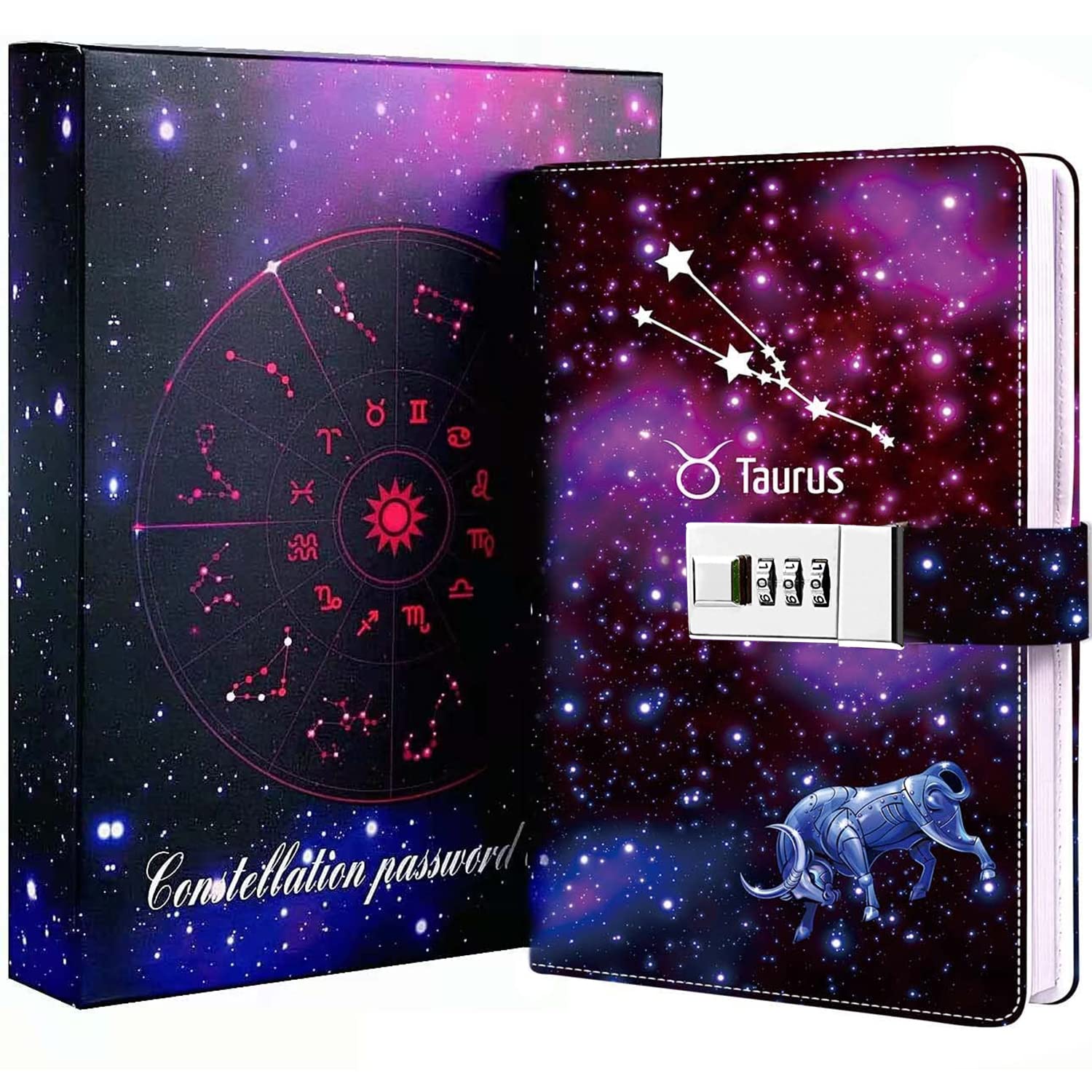 Dzhzal Diary with Lock, Starry Sky Journal for Boys Girls Women Lockable Leather Constellation Diary with Gifts Box, Personal Secret Locking Refillable A5 Notebooks 8.5 X 5.9"
