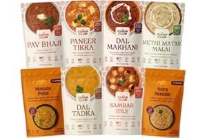 The Cumin Club Variety Pack | 8 Authentic Indian Meals | Ready in 5 Minutes, Just Add Water | All-Natural, No Preservatives | Vegetarian-Friendly