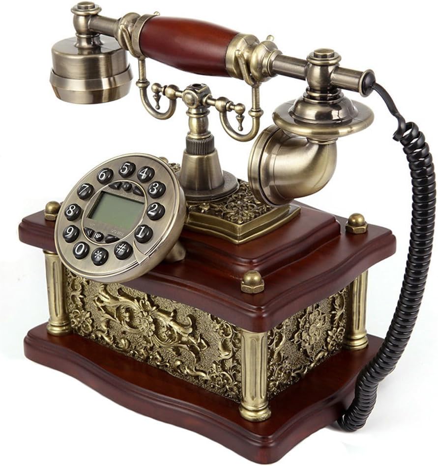 Button Type Telephone Retro Household Landline Wired Office Solid Wood Gold Copper Rollsnownow