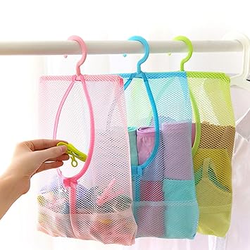 Luvina Colorful Hanging Mesh Bag, Bathroom Shower Storage Organizer Set Hamper Bag Closet Rack Clothes Clip Collection Bag 2pcs