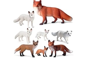 SIENON 8Pcs Fox Toy Figures Arctic Fox and Red Foxes Figurines Set Fox Family Forest Animals Figures Woodland Animal Figurines Miniature Fox Animals Toys Cake Topper for Woodland Theme Birthday Party