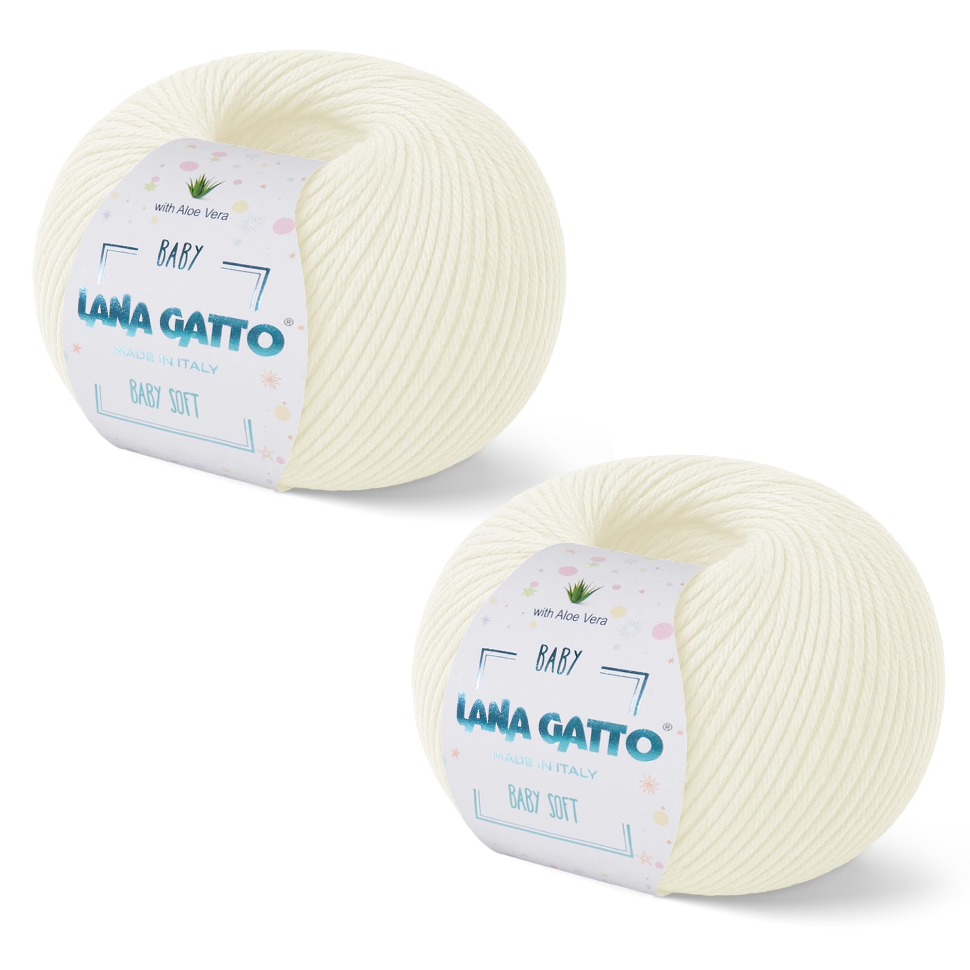 Baby Soft Yarns for Crocheting and Knitting 100% Merino Wool Treated with Aloe Vera, Soft Wool for Babies, Made in Italy by Lana Gatto, (2, Off-White - 978)