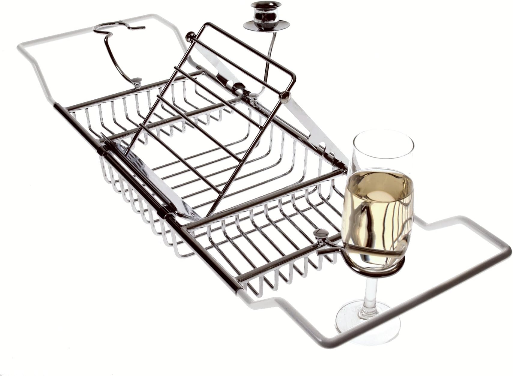 PT Designer Bath Tub Caddy, Chrome (Holds Candle, Book And Champagne Glass)