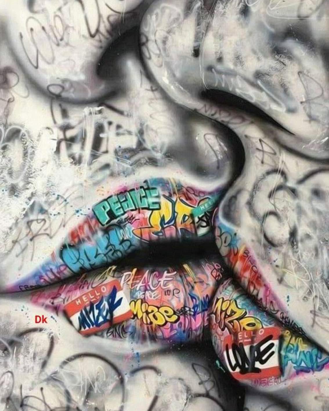 Paintings - Tucocoo Couple Kissing Graffiti DIY Oil Painting by Numbers for Adults Wall Decor Gift 16''x20''