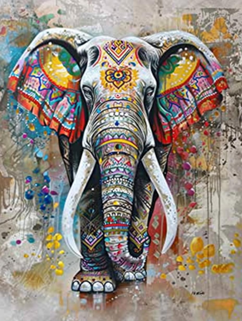 Bimkole 5D Diamond Painting Kits Elephant, Full Drill Totem Animal Art Painting DIY Rhinestone Embroidery Set Paint with Diamond Art by Number Kits Cross Stitch Home Wall Craft Decoration (12x16inch)