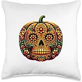 Day of the Dead Pumpkin, Dia De Los Muertos, Sugar Skull, Throw Pillow